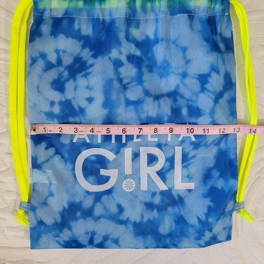 New Athleta Girl Blue Tie Dye Neon Yellow Drawstring Backpack Bag